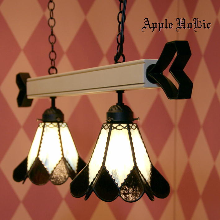 ダクトレール 照明 おしゃれ かわいい シャンデリア ペンダントライト 2灯 シーリングライト ペンダントランプ ステンドグラス ランプ LED対応 Apple HoLic 【TwinLights Dezel・デゼル】