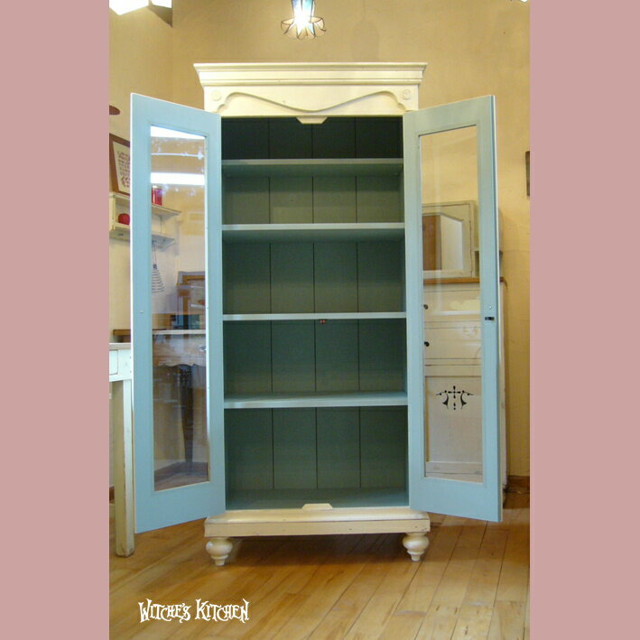 ホワイトペイント グラスカップボード 【Nathalie・ナタリー】 シャビーシック