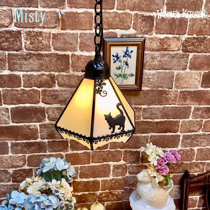 猫 照明 かわいい ペンダントライト ガラス 【 Misty・路地裏のミスティ 】 LED対応 ネコ ステンドグラ..