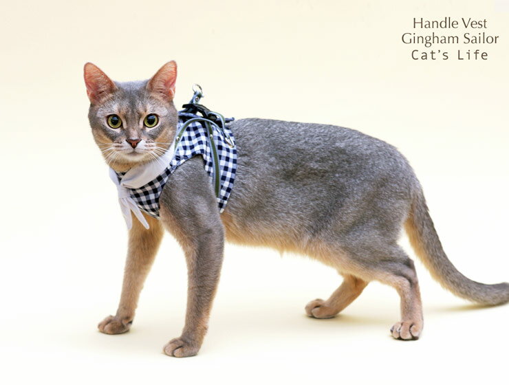 ハンドルベストギンガムセーラーXS猫の暮らし【猫 服 ベスト ウェア 災害 ベスト型 ハーネス 病院 通院 防災用品】