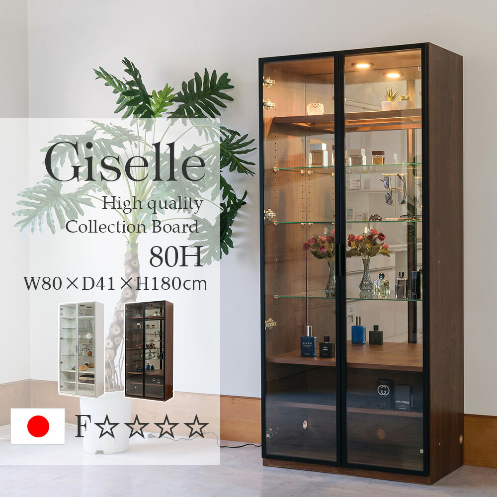コレクションボード 国産 大型 幅80cm led ライト付 コレクションケース キュリオケース 高級 壁面収納 ショーケース ガラスケース 背面ミラー ハイタイプ ジゼル80H
