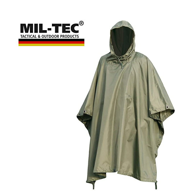 レインポンチョ レインコート アウトドア カーキ【 MIL-TEC 】 Rain Poncho BLACK Olive Drabミルテック レインウェア ポンチョ サバゲー グリーン