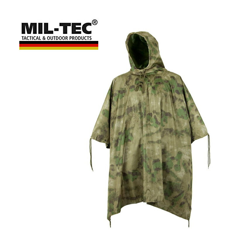 レインポンチョ レインコート アウトドア【 MIL-TEC 】 Rain Poncho A-TACS FG Camo 迷彩ミルテック レインウェア ポンチョ サバゲーリップストップ生地 米軍スタイル