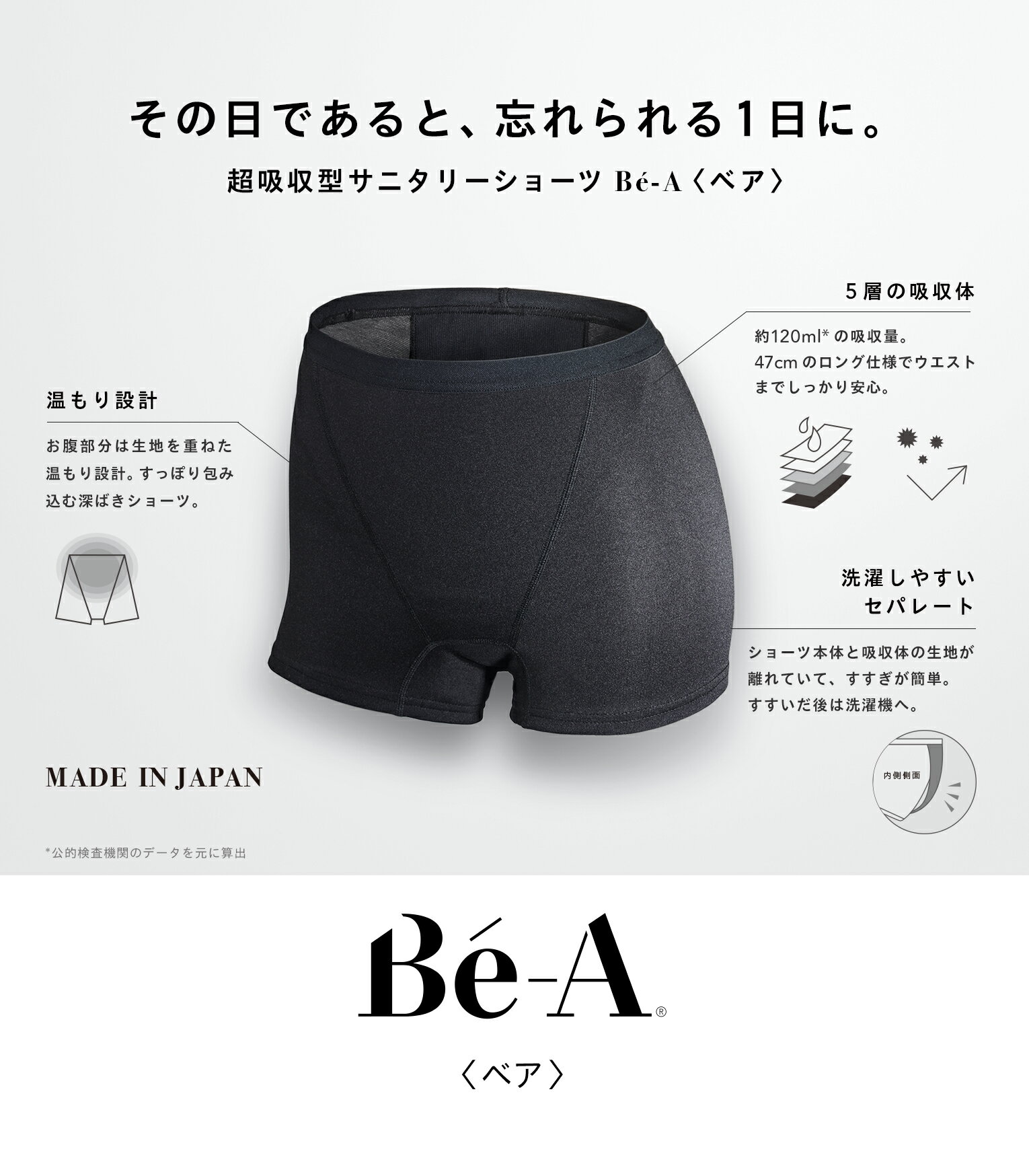 [Be-A 公式] サニタリーショーツ 生理用 特許取得済 タンポン約12本分 吸水ショーツ ナプキン不要 抗菌 防臭 吸収 Sサイズ Mサイズ Lサイズ XLサイズ 3Lサイズ ブラック フェムテック ベア シグネチャー ショーツ 02