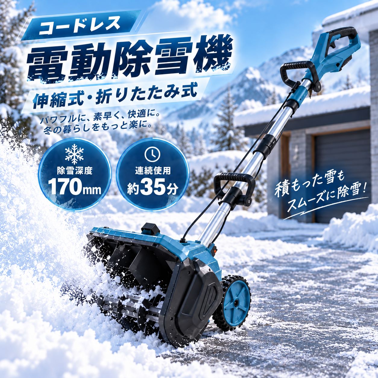 商品情報【高効率除雪性能】この電動除雪機は、30cmの除雪幅と17cmの除雪深さで、大部分の積雪を効率的に取り除くことができます。家庭用に最適な除雪機として、道路や車道、小規模な商業施設、学校、住宅地など、あらゆる環境に対応します。従来の手動スコップや除雪スコップ 電動と比較して、電動除雪機 スコップは作業効率を大幅に向上させ、時間と労力を節約できます。電動除雪機を使用することで、広範囲の除雪作業も簡単にこなせます【2026年駆動部品のアップグレード】2026年最新版の除雪機では、従来モデルで発生していたローターの空転（スリップ）問題を解消しました。自転車の駆動ベルトと同じ原理の小型ベルトを採用しており、従来のV字型ベルトを使用する除雪機に比べて、ローターが空回りすることなく安定した動作を実現します。【環境にやさしい高効率設計】ガソリン式除雪機と比較して、電動除雪機は環境にやさしく、排気ガスや有害物質を一切排出しません。燃料も不要で、環境負荷を大幅に軽減します。さらに、高効率モーターによりエネルギーの無駄を削減し、持続可能でエコな除雪機となっています。【軽量で簡単操作】軽量で扱いやすい設計により、誰でも簡単に操作できます。シンプルなコントロールシステムで直感的に使えるため、若い方や高齢の方、初心者の方にも安心してお使いいただけます。持ち運びも容易で、日常的な除雪作業に最適です。【安全設計】ユーザーの安全性を考慮した設計です。安全スイッチボタンを採用しており、正しく操作した場合のみ起動するため、誤作動によるケガを防ぎます。また、ガソリン式除雪機と比べて振動や騒音が少なく、住宅街や商業地域でも安心して使用できます。【伸縮可能】120～160cm伸縮可能で、さまざまな身長の人に適応します。電動除雪機 は一般に軽量で操作が簡単になるように設計されており、幅広いユーザーに最適です。 軽量設計により持ち運びや操作が容易で、シンプルな制御システムにより操作がより直感的で使いやすくなっています。 これは、若者、高齢者、または経験の浅いユーザーにとって重要な利点です。【左右 30° 自在調整、吹雪方向柔軟操作】この電動除雪機は、左右 30° の吹雪方向調整機能を搭載。除雪した雪を簡単に指定場所へ飛ばせ、手動での方向調整の手間を省き、作業がスムーズに。電動除雪機ならではの操作性で、除雪機を何度も移動することなく正確に雪を飛ばせ、家庭用除雪機として非常に便利です。【大容量バッテリー】新型除雪機はパワー表示を搭載し、さらに使いやすくなりました。電動除雪機 は3.0Ahの大容量バッテリーを搭載しています。 高性能バッテリーを搭載した 除雪 車は長時間駆動が可能で、バッテリー持続時間は30分となっており、一度の充電で長時間の 除雪 作業が可能です。 これにより、使用の自由度が高まるだけでなく、使用中に頻繁に充電する必要がなくなり、より便利な使用体験が得られます。【ブラシレスモーター】電動除雪機 は強力な電気駆動システムを搭載しており、広範囲の雪を迅速かつ効果的に 除雪 できます。 ブラシレスモーターは最大1800Wのパワーと3000rpmの回転数で除雪も楽に行えます。 幅30cm程度の道路ならすぐにクリアできます。 簡単な操作で車道や歩道などの 除雪 を素早く行い、安全な通行を確保します。【製品サイズ】型番：YL-4021清掃幅：30cm清掃深さ：17cmアイドリング回転数：3000rpm消費電力：1500W折りたたみ時の高さ：65cm伸長時の高さ：120cm伸長時の高さ：160cm投雪方向：左右 30重量：6.0KG【家庭用除雪機として最適】玄関前、通路、屋根、ウッドデッキなどご家庭の除雪にぴったり。【保証・サービス】24時間カスタマーサポート対応。製品に不具合がございましたら、お気軽にご連絡ください。Q&amp;AQ駆動時間はどのくらいですかA:バッテリー1つで25～40分持続します。実際のバッテリー性能は、温度や使用状況によって異なる場合があります。Q:様々な身長の人が使用するのに適していますかA:ハンドルは高さ調節可能で、様々な身長のユーザーに対応します。大切な方への贈り物としても最適な選択です。Q:深い雪でも使用できますかA:当コードレス雪かきシャベルは、最大約30センチ（12インチ）の深さの雪に対応できます。パウダースノーに最適です。Q:安全スイッチは付いていますかA:はい、安全スイッチが付いています。さらに安全性を高めるため、誤作動を防ぐデュアルスイッチ機構を備えており、毎回確実かつ安全に雪かき作業を行えます。Q:重い雪にも対応できますかA:このコードレス雪かきシャベルは、軽くふわふわした雪の除去に理想的で、最大処理可能な積雪深度は約17センチ（6.6インチ）です。【2026新登場 強化版】除雪機 電動除雪機 コードレス 家庭用 雪かき機 マキタバッテリー対応 30cm除雪幅 17cm除雪高 180°排雪方向調整 ブラシレスモーター スノーショベル 雪スコップ 除雪用品 小型 軽量 手押し式 折りたたみ おしゃれ SHINPURU PSEマーク 1年保証 補助輪付き除雪機 折りたたみ式 ブラシレスモーター スノーブロワー 伸縮式ポール 手押し式 ハンドル付き コードレス 安全スイッチ 雪かき 除雪用具 家庭用 工場 学校 この優れた電動除雪機は、強力な1500Wモーターを搭載し、幅30cm、深さ16cmの雪を効率的に除去できます。最大投雪距離は8mで、車道や歩道の除雪が素早く行えます。軽量でポータブルなデザインは持ち運びや操作が簡単で、3000mAhのリチウムイオンバッテリーを内蔵し、長時間の使用が可能です。安全スイッチボタンを備え、偶発的な怪我を防止します。住宅地や商業地域での使用に最適な電動式除雪機です。 5