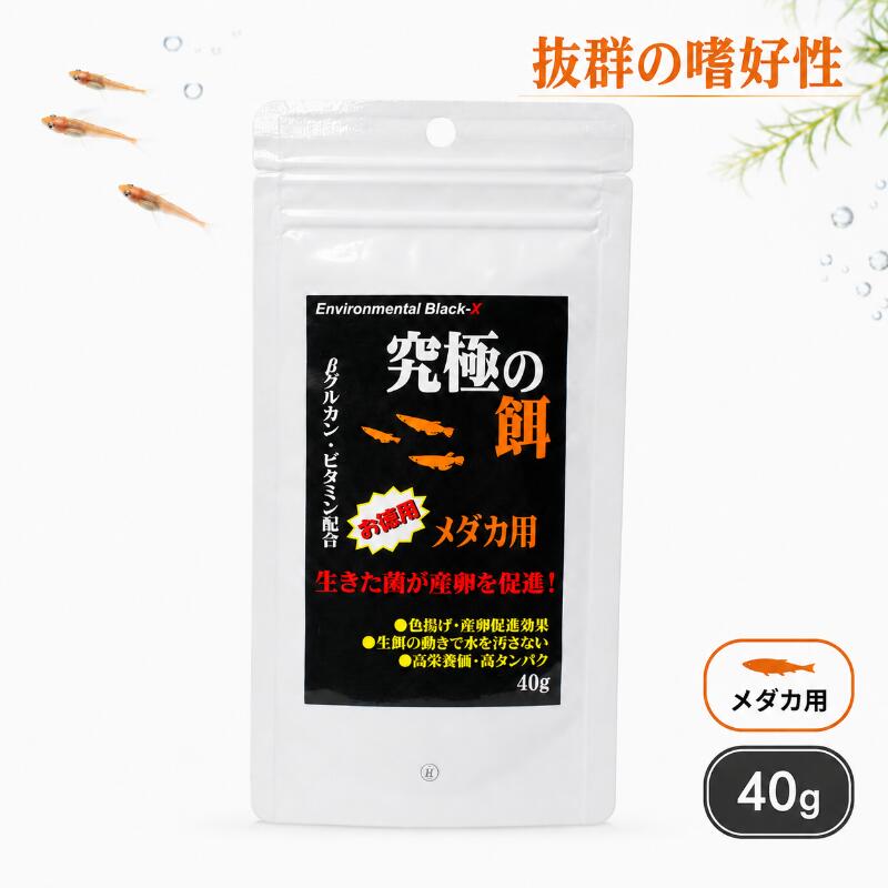 B-blast 究極の餌メダカ用 40g メダカの好む高栄養価・高タンパク成分で抜群の嗜好性です。メダカの成長に必要な栄養をバランス良く配合していますので、健康にスクスク育ちます。 プロバイオティクス機能を持つ「BX菌」(バチルス菌の一種)が消化吸収を助け、フンを減らすので水を汚しません。 商品情報 メーカー名株式会社 B-blast ブランド究極シリーズ 連絡先商品に関するお問い合わせ先TEL：06-4256-5162 販売者ウィズペットストア住所：愛知県一宮市赤見4丁目6-7 -A101 広告文責ウィズペットストア電話:0586-83-1511