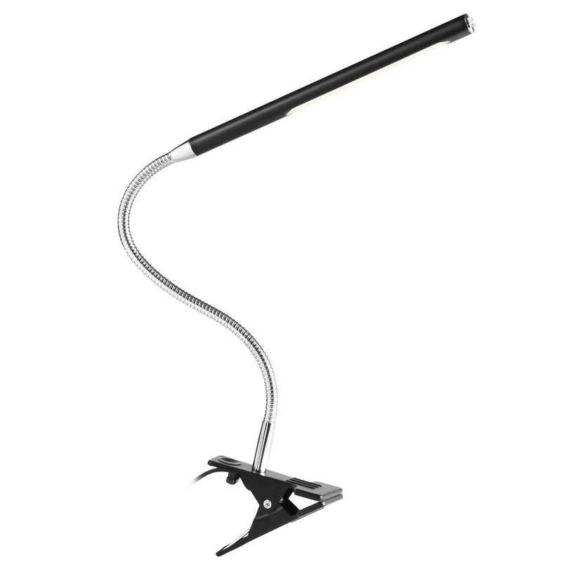 定格消費電力：5.5W 定格入力：5V 1A 全光束：約 125 lm 照度：約 500 lux 設計寿命：約 30000 時間 スイッチ：ON / OFFスイッチ 本体寸法：セード長約245mm アーム長約350mm クリップ横幅約60mm クリップ平行幅約30mm 本体質量：約500g コード長：約1.8m