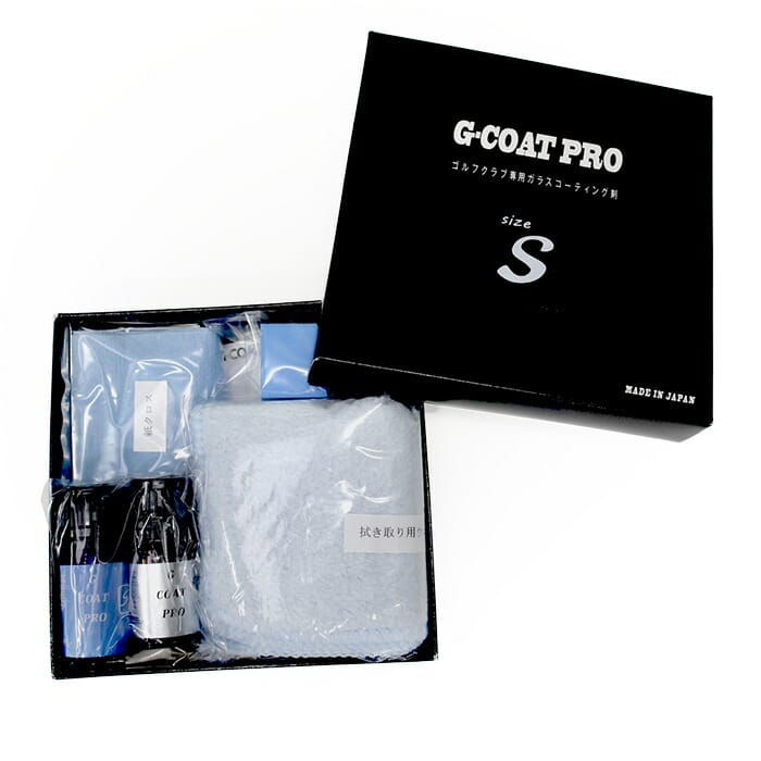 G COAT PRO用下処理剤 (水溶性) 用途：コーティング前の脱脂及び定着補助 成分：メチルエチルケトン ＊火気厳禁 ゴルフクラブ用ガラスコーティング剤 用途：塗装面保護及び光沢維持 成分：シリコーンケイ素化合物 一般注意 ・人体に害がありますので飲めません。 ・皮膚の弱い人は、被れる恐れがありますので保護手袋を必ず使用してください。 ・お子様の手の届かない所に置いて下さい。 原産国 日本お気に入り登録で お得な クーポン・ポイント 情報GET!! この商品を お気に入り登録する G COAT PRO Sサイズ 自宅でガラスコーティング。 数本だけ施工したい方向けのちょうどいいサイズ ＊保護手袋を必ず着用の上ご使用ください。 ＊目に入った場合は十分な水道水で洗い流して、異常があれば直ちに医師の診断を受けて下さい。 ※お断り無く、パッケージが変更になる可能性がございますが、ご了承ください。