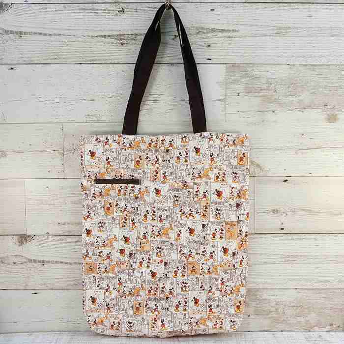 【1点のみ！ 日本製 】 ディズニー 通販 コミック アート トートバッグ 【ブラウン 縦型】 ミッキー & ..