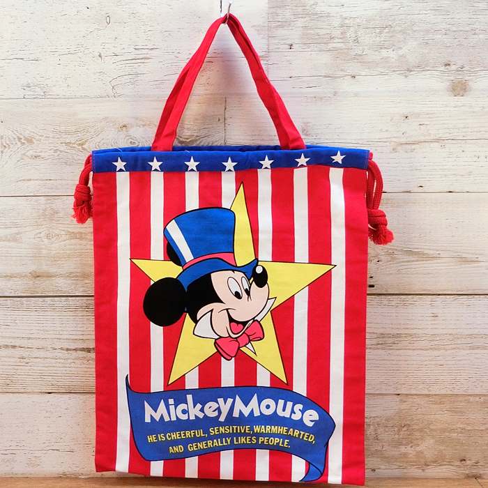 日本製 ディズニー ミッキーマウス 巾着 (大) ハンドル付き キンチャク アメリカン 無料ギフトラッピング ミッキー 巾着袋 ギフト お土産 おみやげ 国内正規品 デッドストック 新品のサムネイル