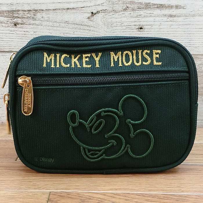 ディズニー ミッキーマウス 刺繍 ウエストポーチ 【グリーン】 無料ギフトラッピング ミッキー ポーチ ウエストバッグ バッグ ししゅう 大人 大容量 ギフト お土産 おみやげ 国内正規品 デッドストック 新品