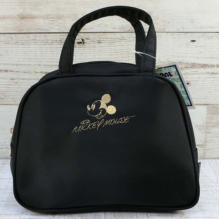 ディズニー 通販 防水 内側 ラミネート ミッキーマウス ハンドバッグ 【 ブラック 】 ゴールド 刺繍 無料 ギフト ラッピング ミッキー お土産 おみやげ 新品 ミニ ボストンバッグ