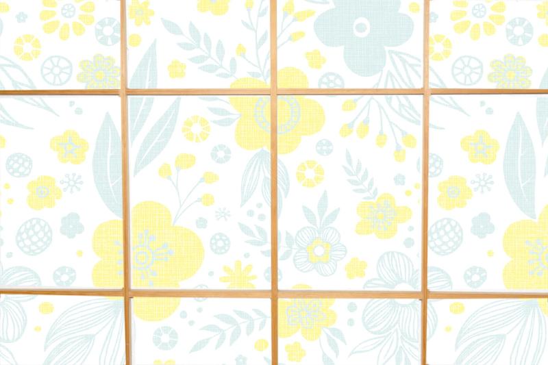 菊池襖紙工場 令和の障子紙 北欧フラワー RS005 ホワイト・イエロー
