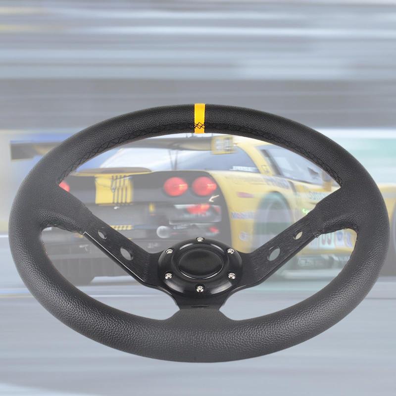 VEHSUN ステアリング 35φ 車用 カー ハンドル ディープコーン 直径350mm ブラックスポーク スポーツタ..