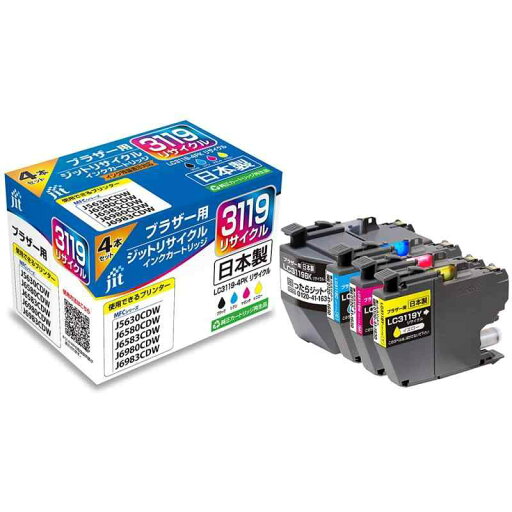 ジット ブラザー(BROTHER) LC3119-4PK 対応 4色パック リサイクルインク 日本製 JIT-NB31194P ジット ブラザー(BROTHER) LC3119-4PK 対応 4色パック リサイクルインク 日本製 JIT-NB31194P