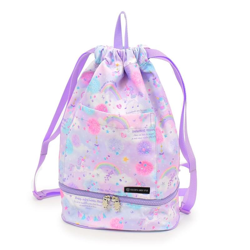 COLORFUL CANDY STYLE プールバッグ (ナップサックタイプ) 撥水・軽量生地 ユニコーンファンタジー はっ水 軽量 汚れにくい シワ防止 女の子 NR500600