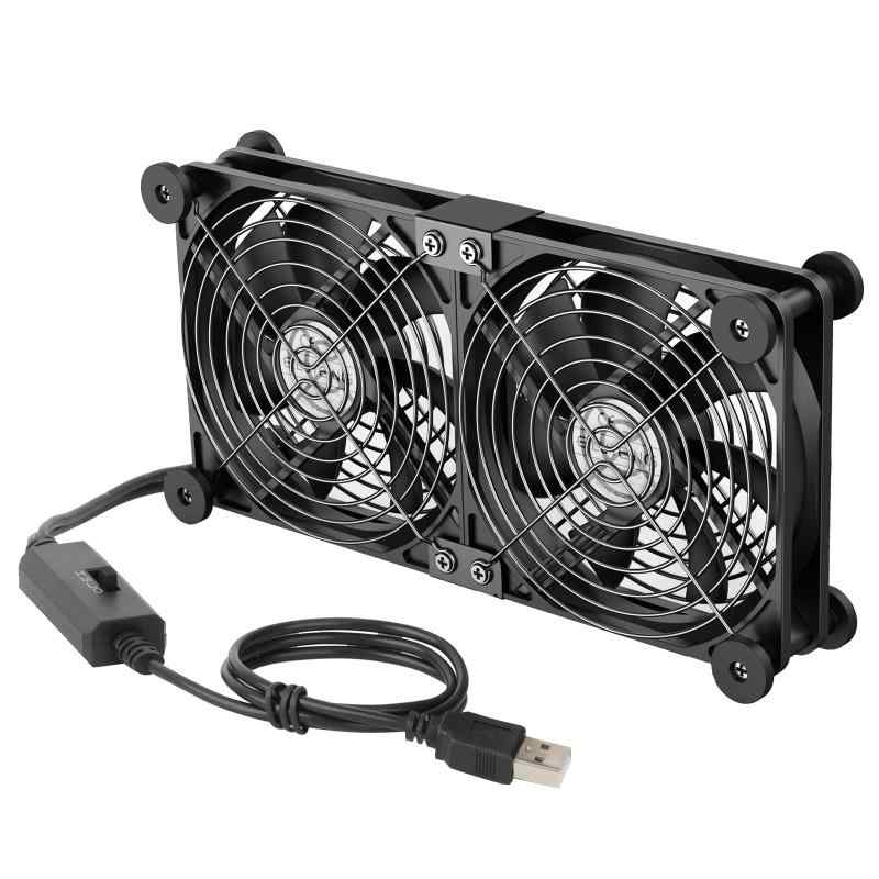 ELUTENG USBファン 14cm 2連 静音 USB 冷却ファン 防振ゴム足付き 3段階風量調節 薄型 USB扇風機 長寿..