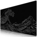 iCasso マウスパッド ゲーミング 大型 デスクマット90x40cm 耐水性 清潔しやすい 滑り止め ゴムベースデスクマット 仕事 ゲーム オフィス ホーム用(神奈川沖浪裏・ホワイトライン)