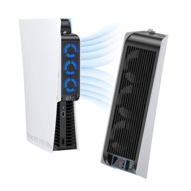 旧型PS5アクセサリ用の冷却ファン LEDライト付き 冷却ファン 旧型PS5コンソール用放熱 3.0 USBポート付 外付けクーラー ディスク版 デジタル版の両方に対応 ゲーム機用 ホワイトとブラック 【P