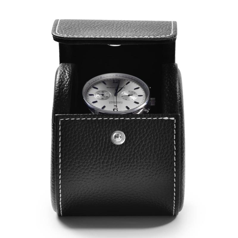 Woodten 時計ケース 1本用 シックなPUレザー ブラック 超軽量 旅行・ビジネス兼用 腕時計収納ケース