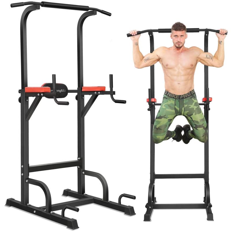 BangTong&Li 懸垂マシン 懸垂 懸垂器具 ぶら下がり健康器 マルチジム 懸垂マシン 耐荷重150kg 懸垂 器具 筋肉トレーニング 背筋 腹筋 大胸筋 懸垂バー (ブラック+レッド 背面クッションあり)