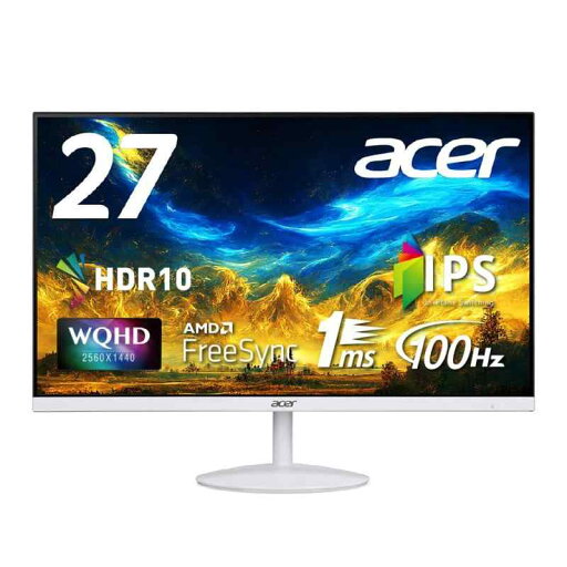 Acer モニター SA272UEwmiipx 27インチ IPS 非光沢 WQHD 2560×1440 100Hz 1ms(VRB) HDMI2.0 HDR10 スピーカー内蔵 ヘッドホン端子 AMD FreeSync ホワイト Acer モニター SA272UEwmiipx 27インチ IPS 非光沢 WQHD 2560×1440 100Hz 1ms(VRB) HDMI2.0 HDR10 スピーカー内蔵 ヘッドホン端子 AMD FreeSync ホワイト