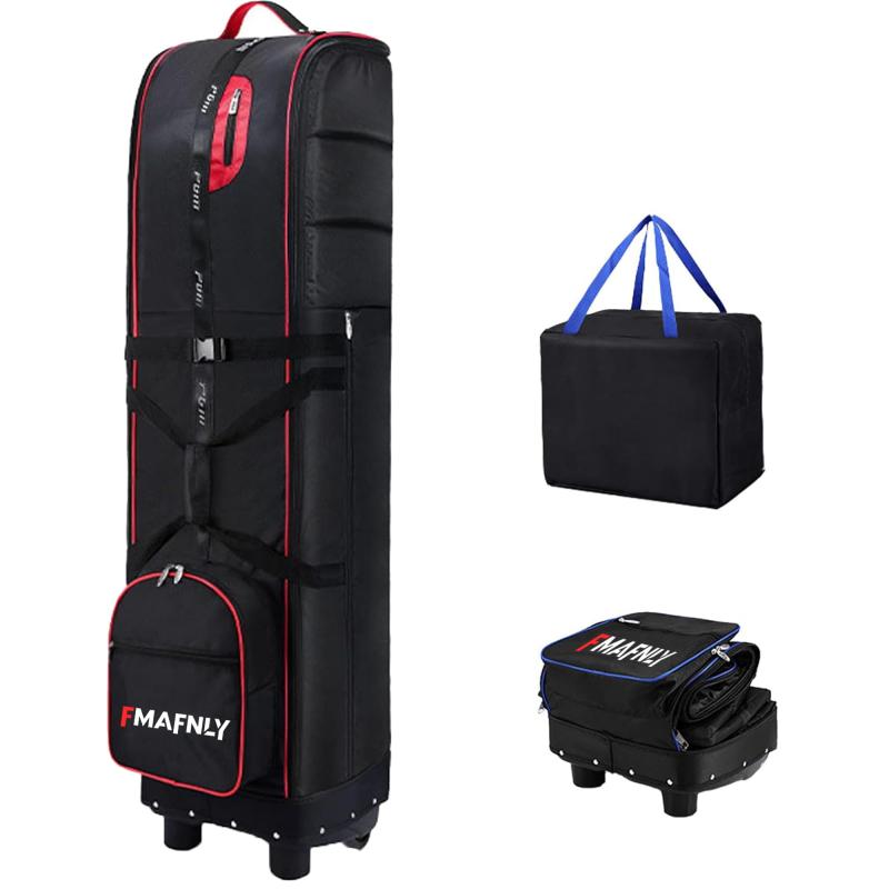 FMAFNLY ゴルフバッグカバー ゴルフ用トラベルカバー ホイール付き 折りたたみ式 ゴルフ航空バッグ ゴルフバッグ トラベルケース 耐摩耗性 9.5型 48インチまで対応 レッド&ブラック(4.0)