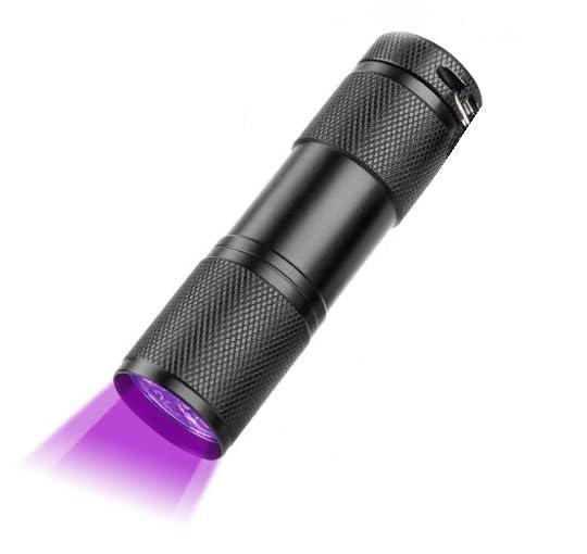 ブラックライト 9LED 黒 防水 紫外線 UVライト 懐中電灯 猫のおしっこ 尿 レジン硬貨 9灯 夜釣り おし..