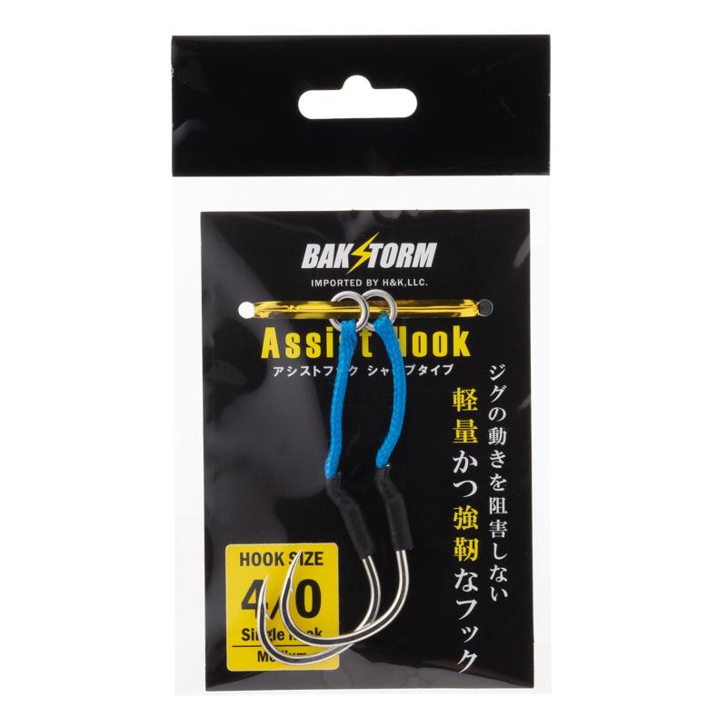 釣り針 ジグ針 2本入り アシストフック シャープタイプ 太軸 シングル #4 ライン 3cm ミディアム 針 メ..