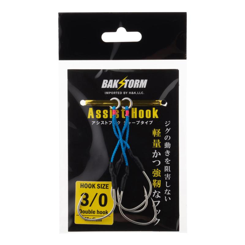 釣り針 ジグ針 2本入り アシストフック シャープタイプ 太軸 ダブル #3 ライン 3cm/4cm ミディアム 針 ..