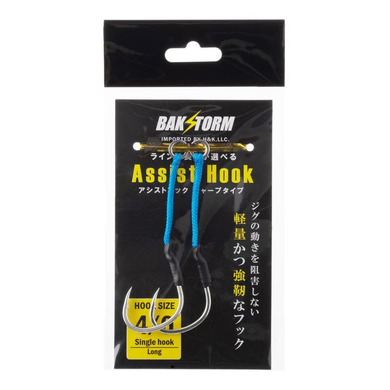 釣り針 ジグ針 2本入り アシストフック シャープタイプ 太軸 シングル #4 ライン 4cm ロング 針 メタル..