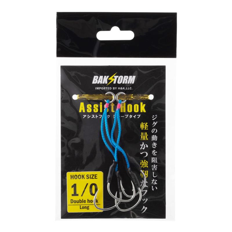 釣り針 ジグ針 2本入り アシストフック シャープタイプ 太軸 ダブル #1 ライン 4cm/5cm ロング 針 メタ..