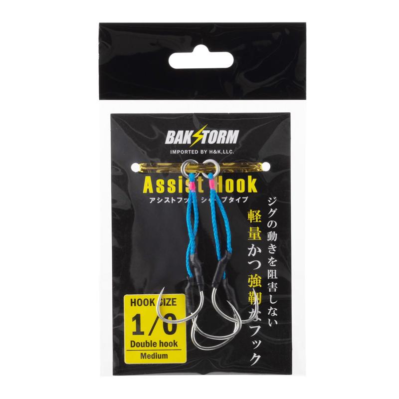 釣り針 ジグ針 2本入り アシストフック シャープタイプ 太軸 ダブル #1 ライン 3cm/4cm ミディアム 針 ..