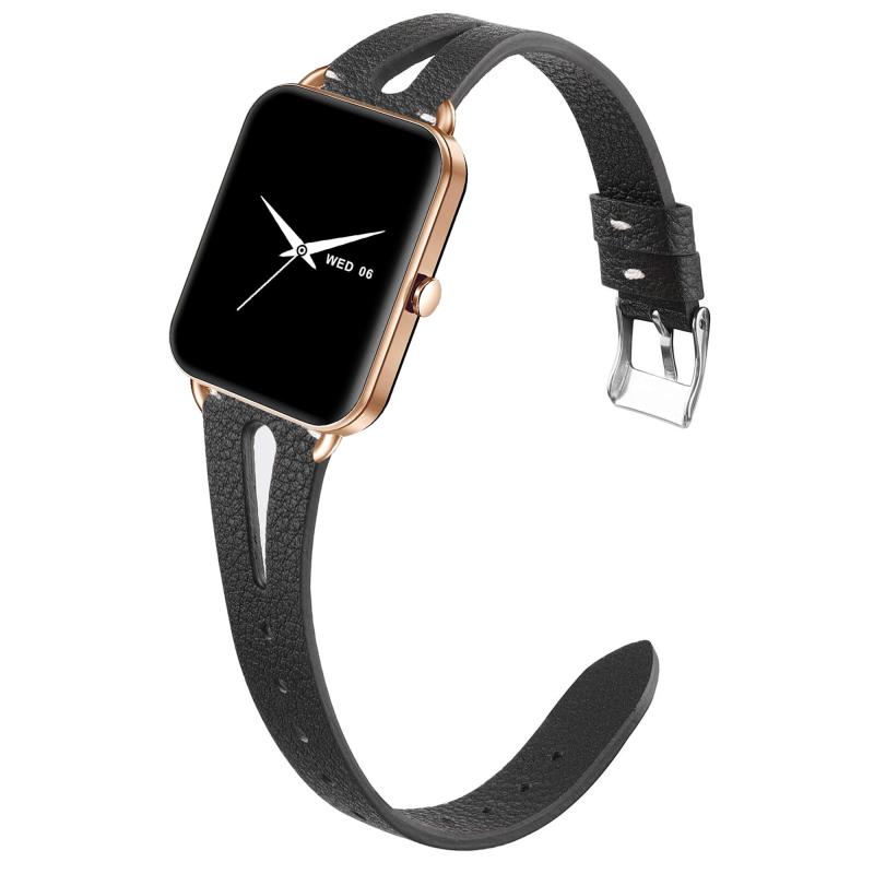 [Lamshaw] for MONOMAM スマートウォッチ交換バンド, 本革製レザーバンド 通気性 交換 レトロ ウォッチベルト MONOMAM Primo スマートウォッチ用 (ブラック)