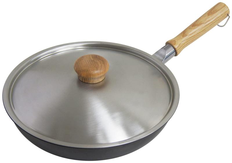 ウルシヤマ金属工業 フライパン蓋 ステンレス製 鉄フライパンにも使える おしゃれな木材のつまみ 日本..