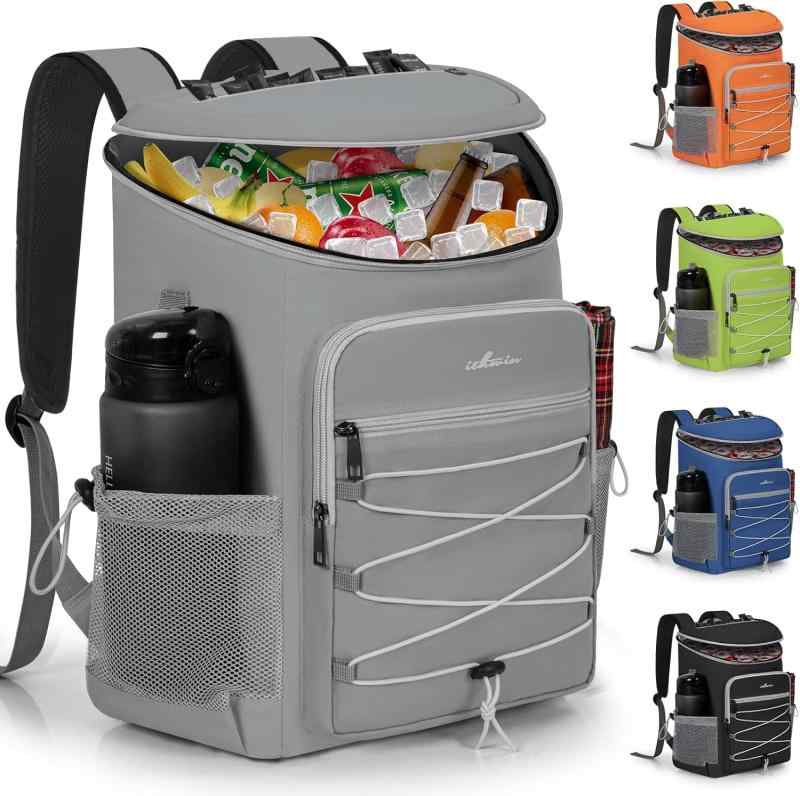 Rxakudedo 24l 保冷リュック 軽量保冷バックパック 漏れ防止設計 - ソフト断熱キャンプクーラー 旅行・ハイキング用ポータブル保冷バックパック 車のトランクに常備 グレー