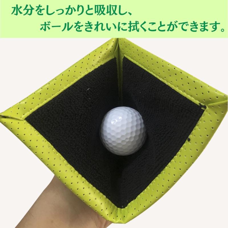 [HYmish]ゴルフボールクリーナー タオル ボール拭き カラビナ 携帯 リール ティー グリーン