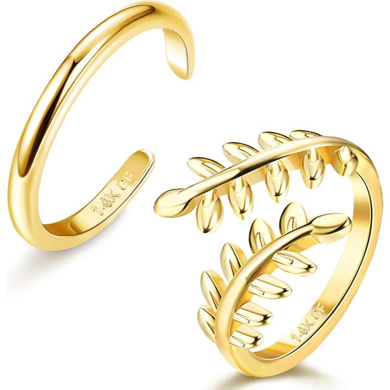 [LOYALLOOK] 14K トゥリング レディース 人気 女性 2点 セット ゴールド 充填 つま先 リング かわいい ..