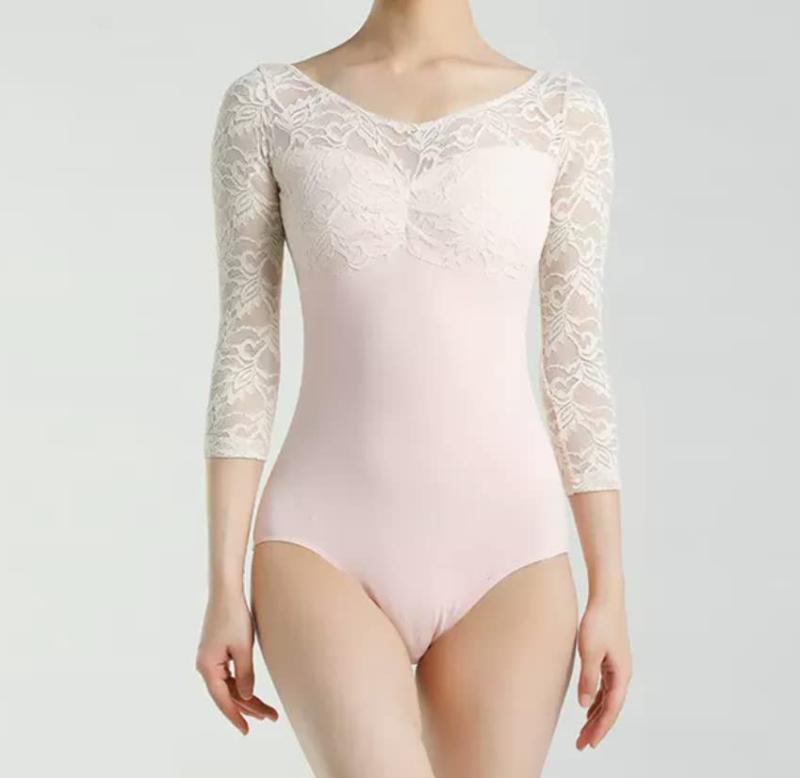 [プロダンス] ProDance レース ロングスリーブ 5色 お洒落 バレエレオタード レディース PLL018N (XXL, ピンク)