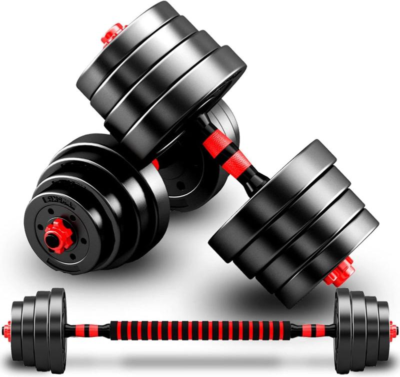 Taimonik ダンベル 可変式 10kg 20kg 30kg 40kg 2個セット バーベルにもなる ダンベル 無臭素材 静音 XSB (15KG×2，赤)