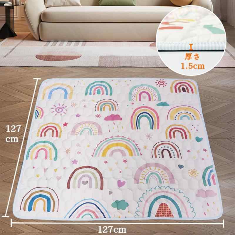 Fairy Baby プレイマット 赤ちゃん ベビーマット 127×127×1.5cm クッションマット フロアマット 綿 洗える 厚手 滑り止め 防音 子供 キッズ 遊び 可愛い 衝撃緩和 床暖房対応 出産祝い プレゼント