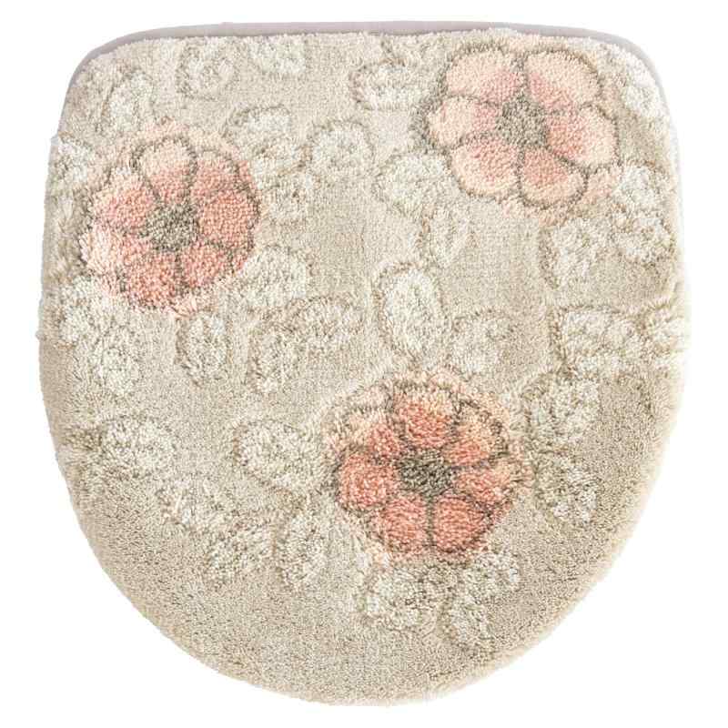 オカ(OKA) フローリア トイレフタカバー ドレニモタイプ(U・O・洗浄暖房兼用) ベージュ (日本製 ウィルトン織 吸着 花柄 北欧 洗える 抗菌 防臭 兼用フタカバー)