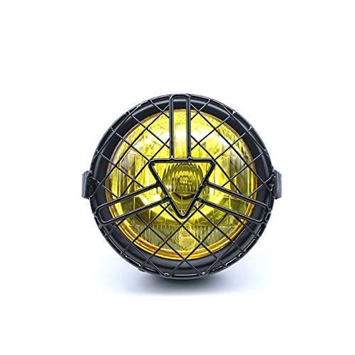 Szmsmy ユニバーサルオートバイヘッドランプランプシェードグリルカバーは、forハーレーカフェレーサーボブバー用のレトロヴィンテージブラケットマスクマウントヘッドライト (黄色のガラ(2)