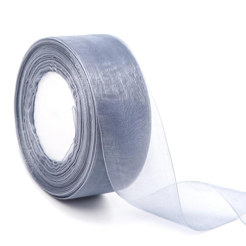 DRERIO オーガンジーリボン 太め リボン 手芸 長さ45m×4cm幅 巻 オーガンジーリボン 透け感 質感がよい 母の日 装飾用 手芸材料 (シルバーグレ...