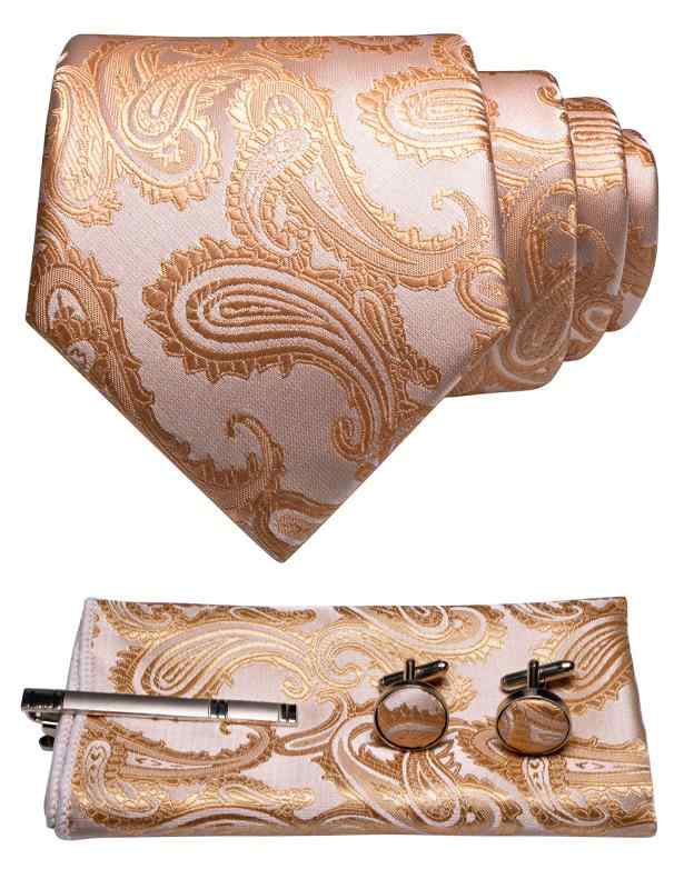 [JEMYGINS] [ジェミギンズ] メンズ ネクタイ オールドゴールド ペイズリー柄 ピン カフス ボタン チー..