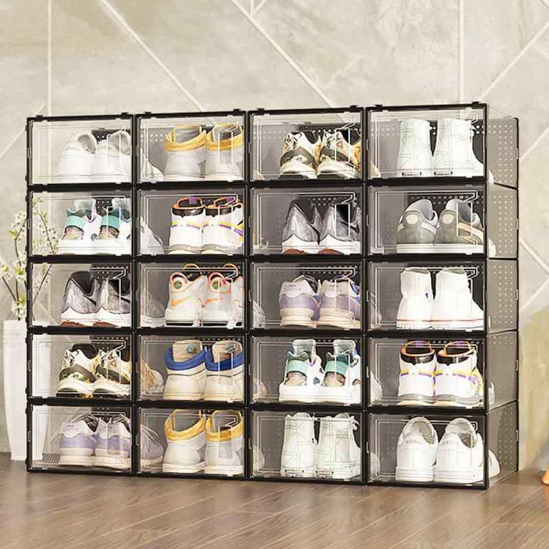 VIKELY 20個入り透明シューズケース 大容量シューズボックス UVカット 積み重ね可能 多層スイッチドア ..