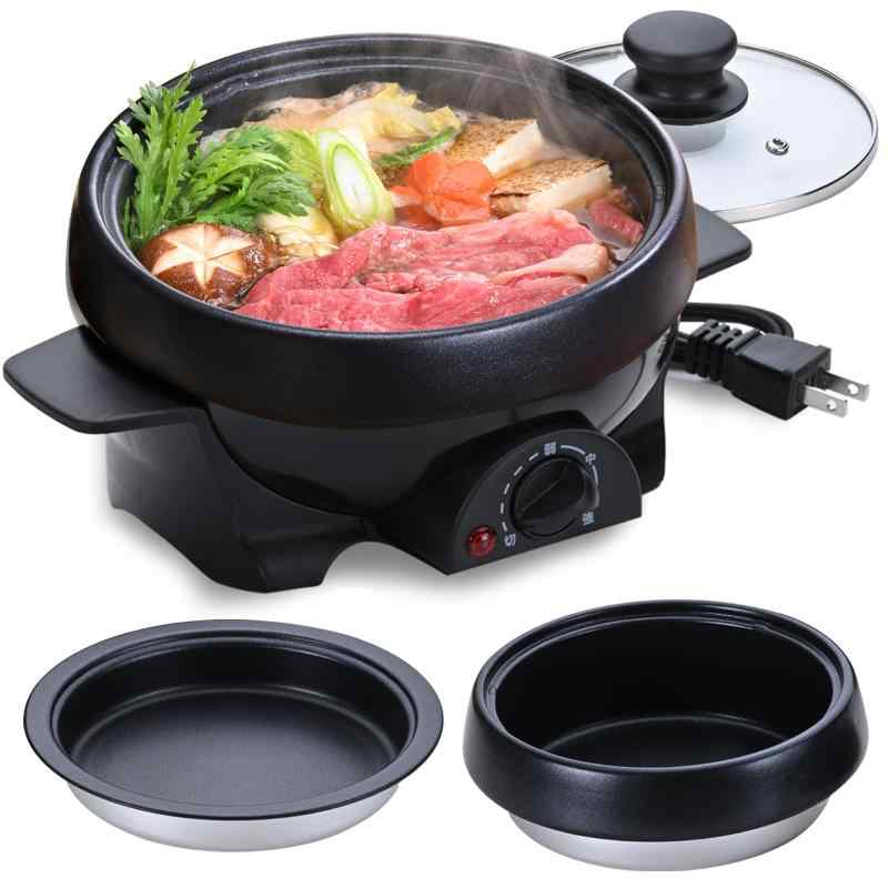 アビテラックス 電気鍋 電気グリル鍋 電気ミニプレート 1人用 1台2役 「煮る」「 焼く」 小型 一人暮らし 深鍋 おしゃれ 着脱式 丸洗い フッ素加工 ブラック Abitelax