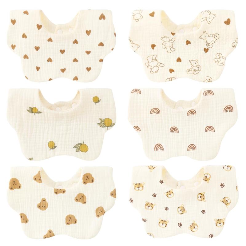 [Comfort U] よだれかけ スタイ ベビー ビブ 男の子 女の子 花びら型 6枚セット 綿100％ 6重ガーゼ 吸水 柔らかい スナップボタン サイズ調整可能 赤ちゃん 可愛い エプロン お食事スタイ おしゃ