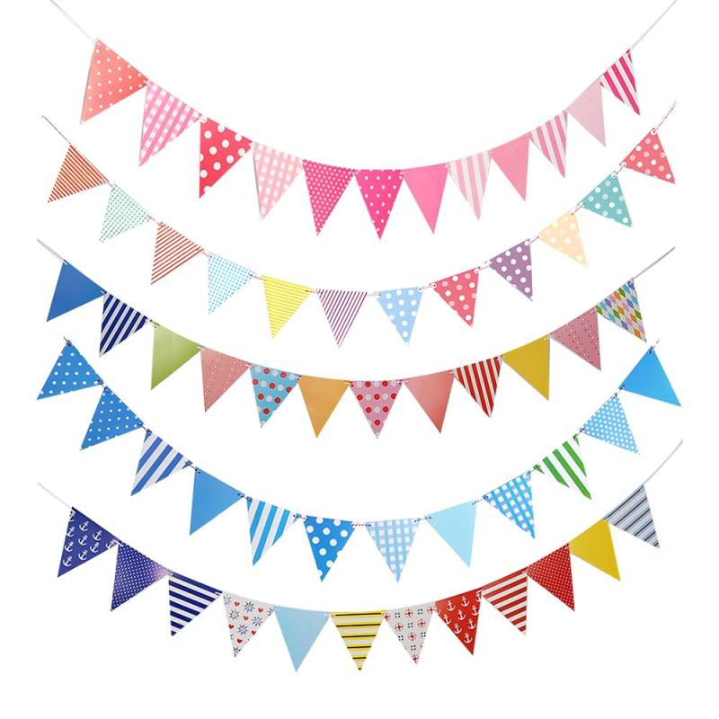 アニバーサリーペナント カラフルペナント カラフルフラッグ5本セット おしゃれでかわいいパーティー飾り 14.7x16.5cm 誕生日、結婚式、文化祭、スポーツ観戦に最適 長さ約5m(3)