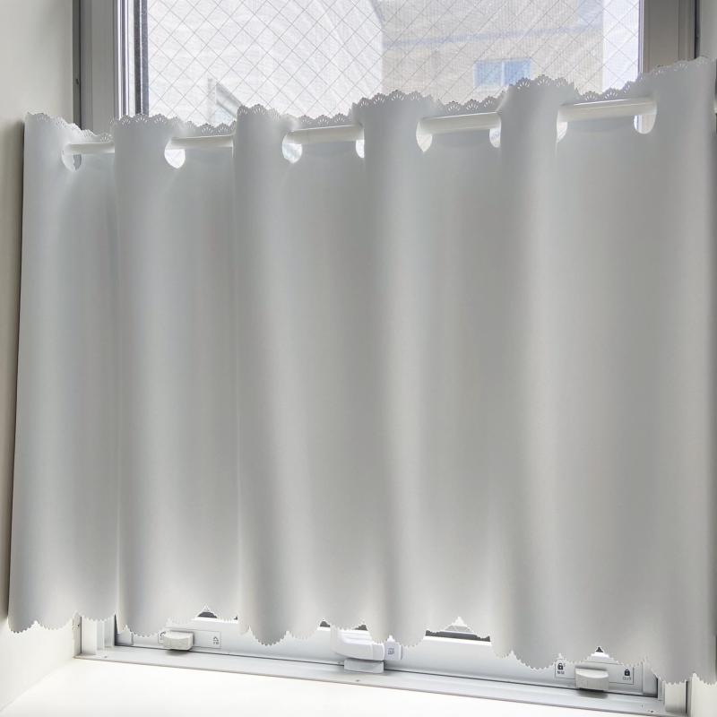 【Ezee】カフェカーテン 遮光1級 小窓 出窓 キッチン トイレ 目隠し 日よけ 紫外線対策 簡単取付 遮熱 断熱 保温 省エネ ウォッシャブル/ライトグレー 幅65cmx丈45cm 上部穴あきタイプ